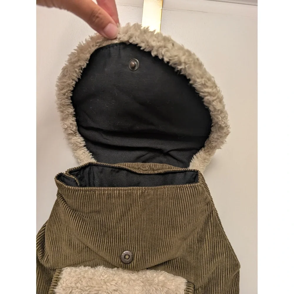 Mary-Kate and Ashley Corduroy Sherpa Backpack Olive Green Y2K Vintage Vacation